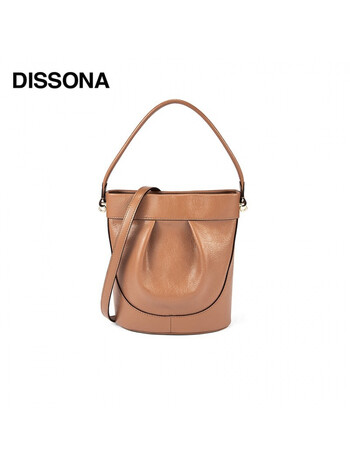 dissona迪桑娜单肩斜挎包软皮褶皱包大容量手提女包牛皮水桶包 棕色