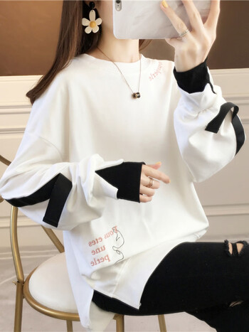 赛卓菲初中生假两件卫衣女春秋薄款少冬新款初中高中学生韩版宽松休闲