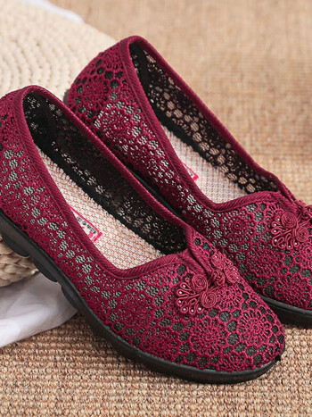 啄领夏季中老年软底透气老太太老北京布鞋网面妈妈平底奶奶网鞋女 c2