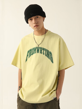 法鲁格fromwrting字由基础简约重磅半袖t恤无性别oversie短袖体恤雾黄