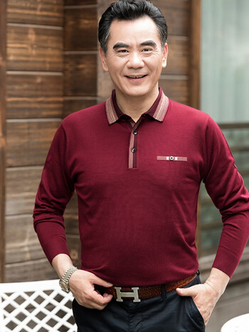 衣服男本命年爸爸装长袖t恤衫2022春秋季中老年男装针织打底衫红色l