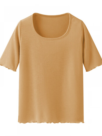 艾米恋 针织方领t恤女短袖夏半袖修身薄款设计感小众打底上衣 姜黄 m