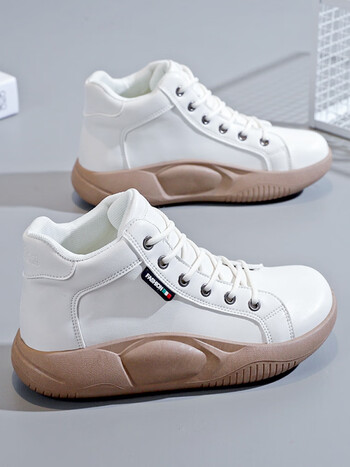 2022秋季新款ins韩版高帮小白鞋女学生百搭松糕鞋女运动鞋5895米白36