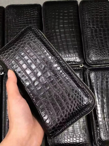 进口鳄鱼皮手包大容量多卡位新款单拉链手拿包手抓包钱夹票夹卡包黑色
