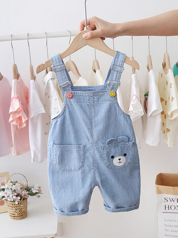 宝宝背带裤夏装薄款女童吊带裤可开档13岁2婴儿连体裤薄软牛仔男茉馥