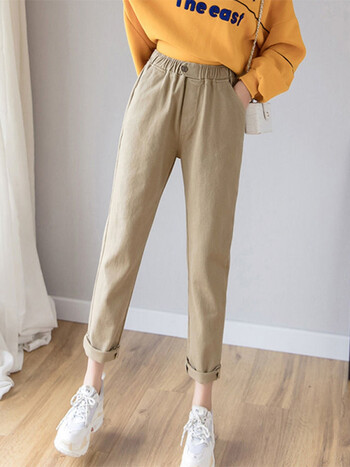 韩版休闲裤女长裤2022春秋装新款宽松显瘦学生裤小脚哈伦裤子卡其色s