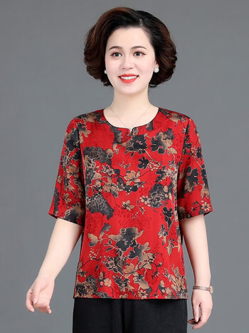 欧丽欣品牌中老年人女装夏装40岁50岁60岁短袖t恤上衣妈妈装夏季中年