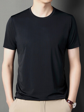 品牌短袖t恤男2022年上衣圆领时尚百搭潮流中年夏季体恤衫纯色黑色48