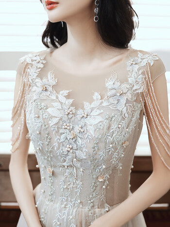 肩流苏晚礼服2022新款秋季主持人宴会气质生日高端名媛连衣裙仙气女神