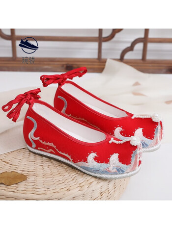 琬骄碧海单鞋汉服鞋古风古装内增高绣花鞋软底淡雅布鞋春季女单鞋红色