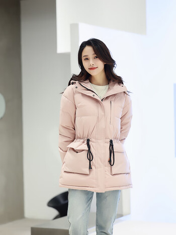 寒思hansidownwear寒思新款女士中长款纯色羽绒服纯色显瘦连帽鸭绒