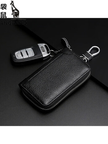 袋鼠名牌精致真皮汽车钥匙包男士多功能钥匙套时尚女士钥匙挂包 黑色