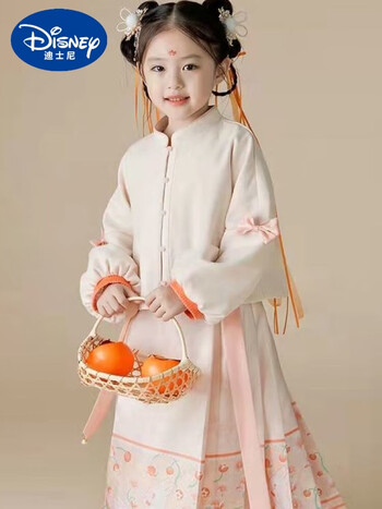 迪士尼disney女童汉服拜年套装儿童冬装加绒加厚三件套民族风中国风