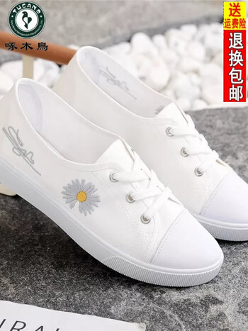 啄木鸟小白鞋女2024年新款帆布女鞋单鞋百搭休闲鞋运动平底鞋子秋季