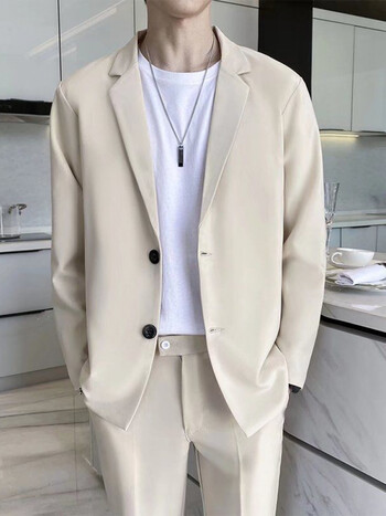 轻熟风装潮流痞帅韩版西服外套休闲三件套西装套装男k38杏色单西服s