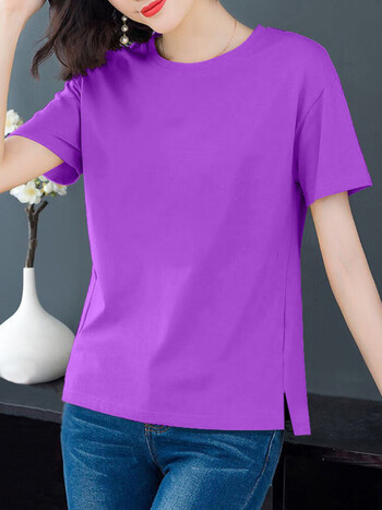 t恤女宽松大码胖mm胖妹妹上衣体恤200斤深紫色短袖下摆开叉m80100斤