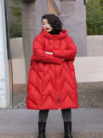 cardin)高端宽松羽绒服女冬中长款2024年新款轻薄显瘦白鸭绒外套 红色