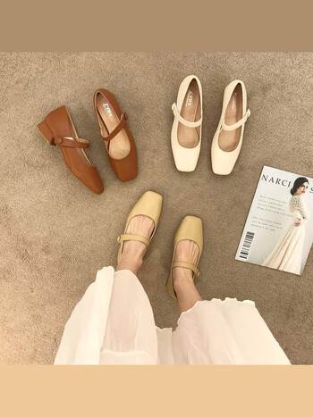 恒狮软皮玛丽珍奶奶鞋女2023年秋新款复古甜美单鞋百搭方头粗跟高跟鞋