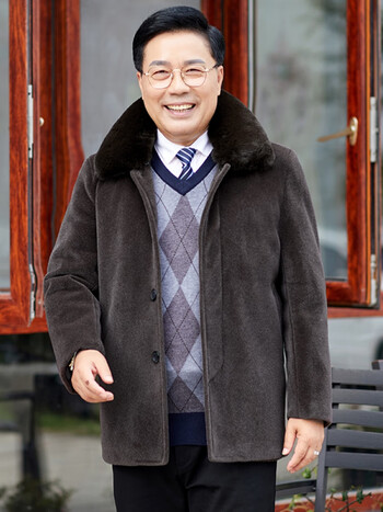 皮尔卡丹pierrecardin轻奢高档品牌男装爸爸冬装外套中老年毛呢大衣男