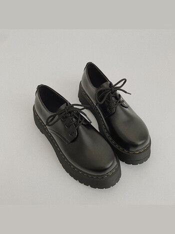 围画复古英伦风学生黑色小皮鞋女2022夏季时尚厚底增高单鞋黑色35