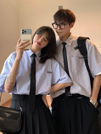 保威特犀牛情侣装学姐原创jk衬衫短袖条纹衬衣女夏季学生班服dk制服