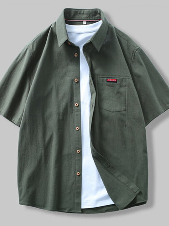 芩沣短袖衬衫男夏季宽松休闲工装上衣服外套薄款痞帅纯棉青少年衬衣男