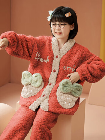 氧歌本命年睡衣女儿童睡衣本命年女童红色秋冬季法兰绒睡衣大童兔年女