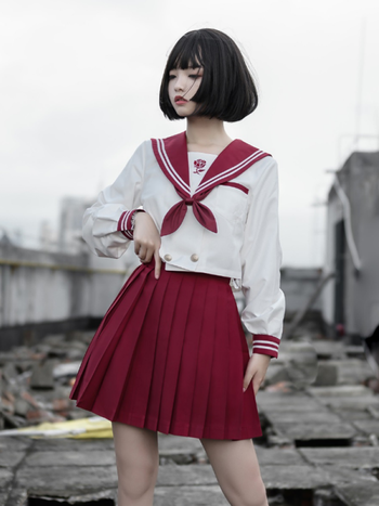 商场同款飞凯瑞轻奢原创战火与玫瑰jk制服夏季水手服百褶短裙长袖海军