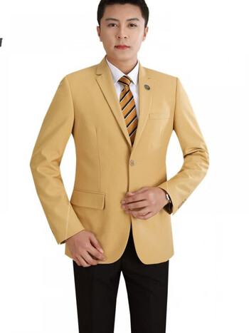 妙优可 21世纪西装不动产工装制服男女金黄色西服上衣地产修身免烫