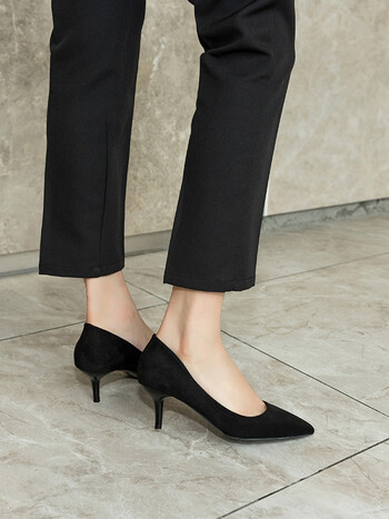 黑色高跟鞋女细跟5cm中跟年新款春秋百搭工作职业少女礼仪鞋 黑色5cm