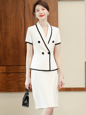 j-me夏季短袖白色小西装套装职业装女装气质西服修身时尚通勤讲师主持
