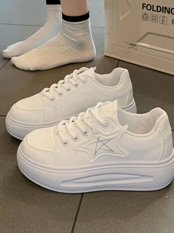 秋款小个子厚底轻便女小白鞋星星单鞋百搭学生运动板鞋白色38标准尺码