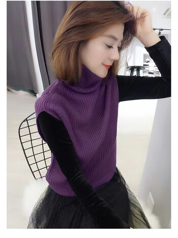 浪莎 女式马甲外穿洋气款秋冬年轻欧货羊绒针织坎肩女高领修身毛线