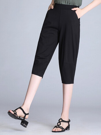 曼奴诺思女裤2022新款女装夏大码七分裤女士裤子薄款胖mm弹力高腰裤