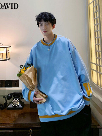 imdavidimdavid爱大卫卫衣男拼色圆领长袖上衣宽松潮男装韩浅蓝色常规