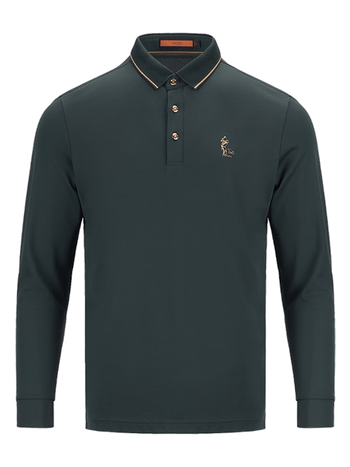 vasto华斯度男装天丝棉柔软舒适长袖翻领商务休闲体恤上衣polo衫 绿色