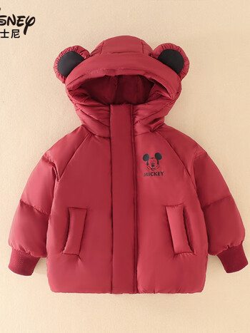 迪士尼儿童羽绒服90白鸭绒宝宝冬季加厚保暖外套男宝时尚衣服红色120
