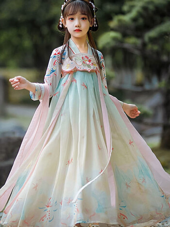 女孩古装中国风2021新款413岁儿童连衣裙公主裙飘逸古代学生汉服襦裙s
