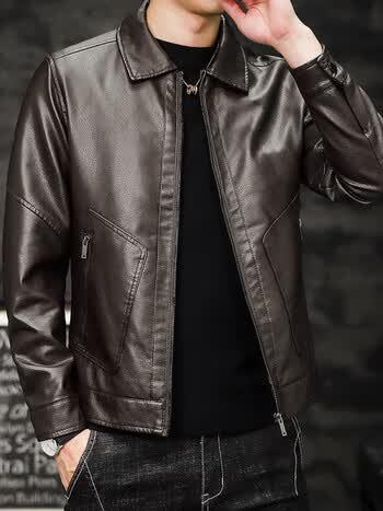 皮外套男秋冬帅气小伙机车服男士翻领修身皮衣潮流痞帅黑色皮夹克