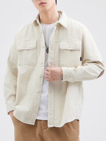 净局灯芯绒长袖衬衫男外套日系复古潮流拼接款衬衣大码休闲百搭上衣男