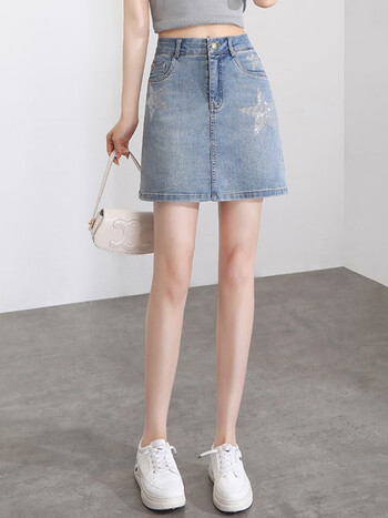 cardin)牛仔半身裙女2024新款夏季薄款包裙中腰显瘦短裙a字裙子 蓝色