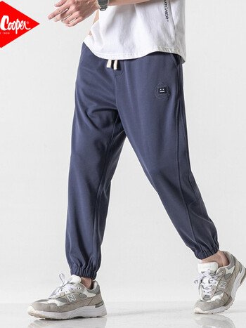 休闲裤男春夏新款潮流束脚宽松男裤韩版百搭抽绳裤子男1023蓝色s码