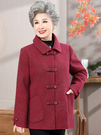 贵妈靓婆老年人衣服妈妈秋冬毛呢外套女60岁70老人衣服奶奶春秋呢子