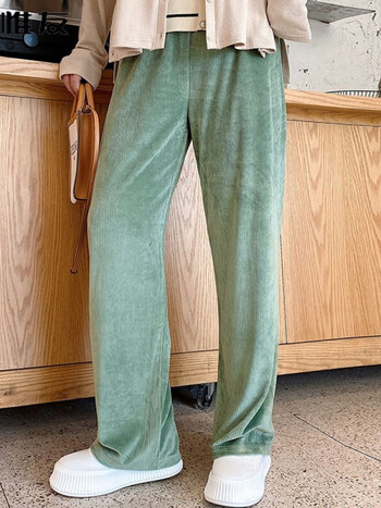 惟友大码裤子女宽松200斤加肥加大女裤微胖丝绒阔腿裤豆绿色p1建议