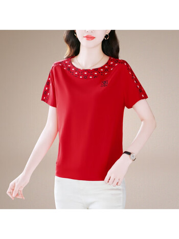 开晴棉质短袖t恤女夏季旅游新款洋气圆领体恤衫宽松显瘦薄上衣t恤大红