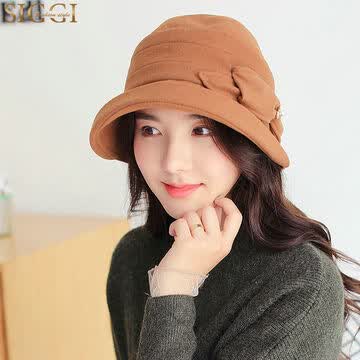 【京东商城】 siggi dj99658帽子女秋冬天韩版英伦复古气质卷边礼帽