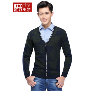京东商城红豆hodo男装秋冬新款男士潮流时尚修身长袖开衫78藏青125
