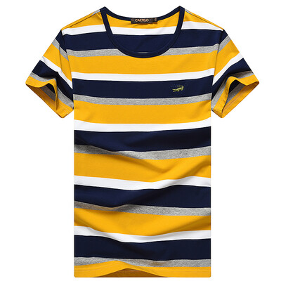 卡帝乐鳄鱼 cartelo 短袖t恤男休闲时尚条纹圆领男士t恤 kft0817 黄色
