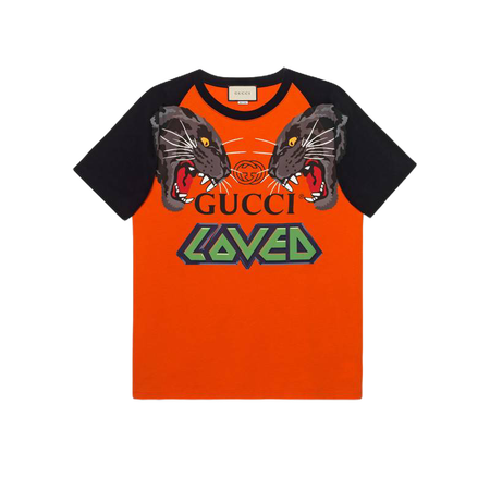 gucci古驰短袖男士大号老虎头t恤衫短袖549099 xjai1 7252橙黑色代购
