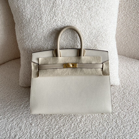 二手99新未使用爱马仕hermesbirkin25拼色铂金包女士手提包奶昔白拼s2
